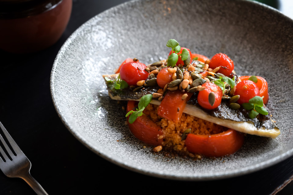 Woodman Inn Thunderbridge seabream main course