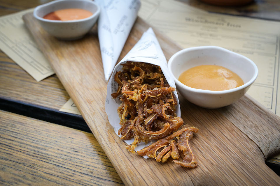 Woodman Inn Thunderbridge crispy pigs ears bar snacks