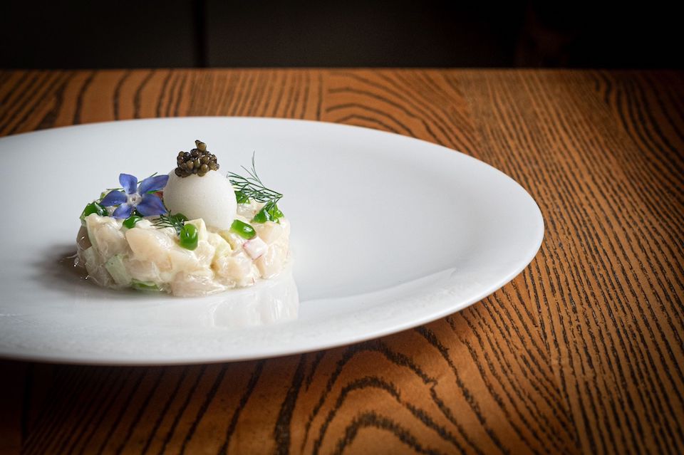 The Shibden Mill Inn Halifax Raw Scallop and Caviar - top 50 gastropubs