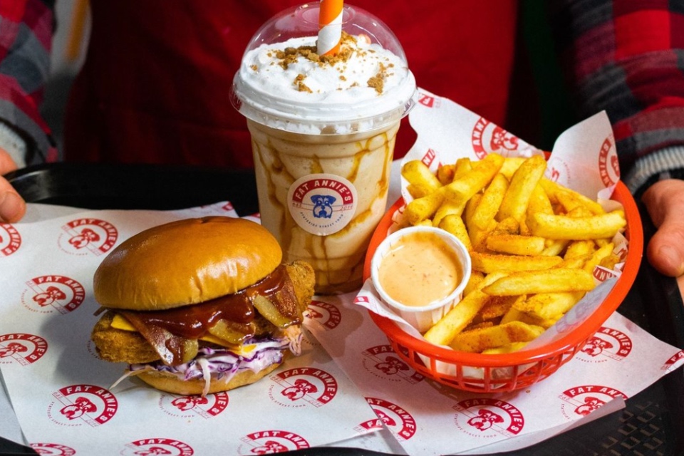 Fat Annies tofu burgers milkshake and fries