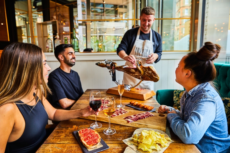 Ham Carving Experience at Iberica, Leeds - guests and carver Christmas party ideas