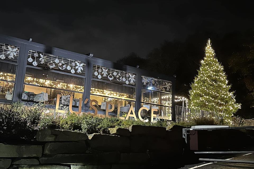 Lu's Place Meltham Christmas Tree and Lights Exterior