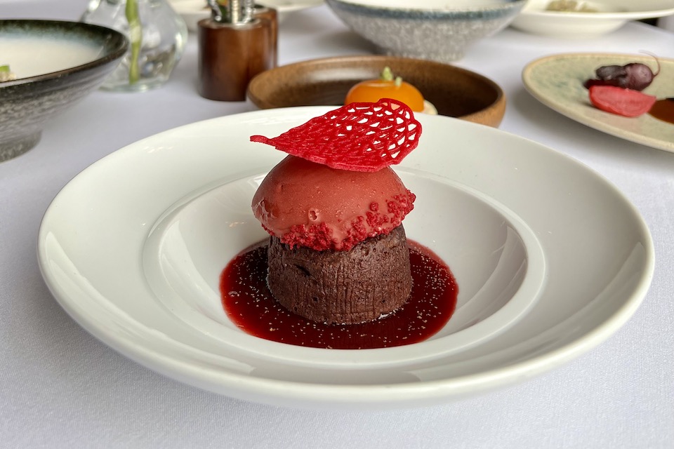 Black Forest Chocolate Lava Dessert with cherry and ice cream