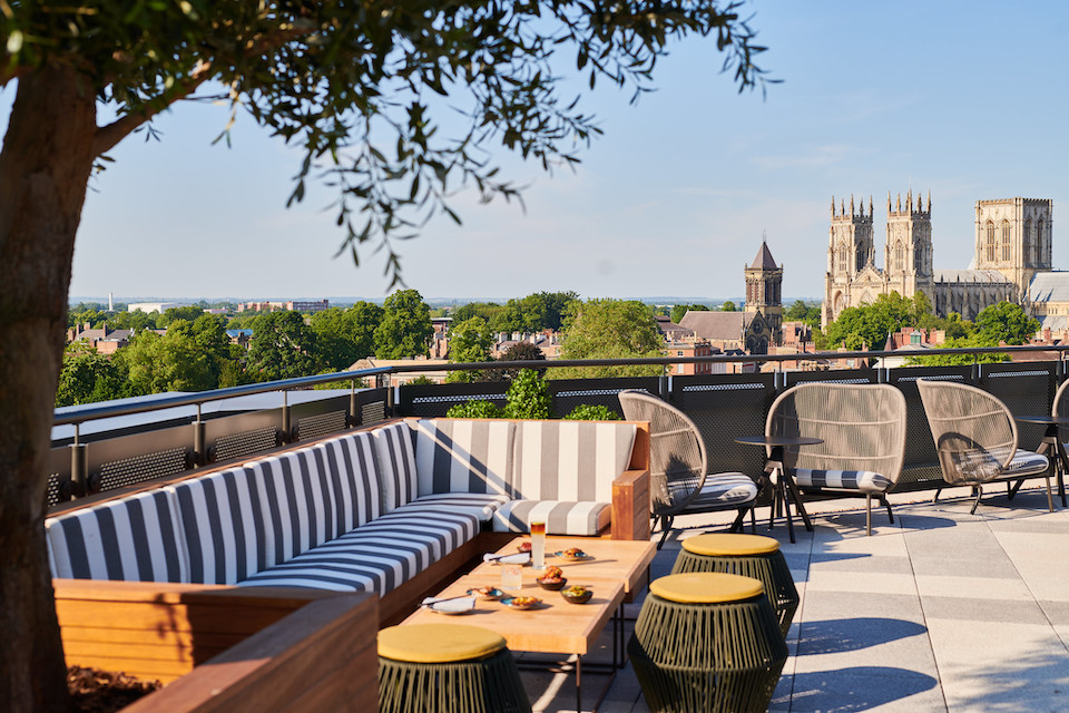 Sora Sky Bar - outside seating with York Minster view