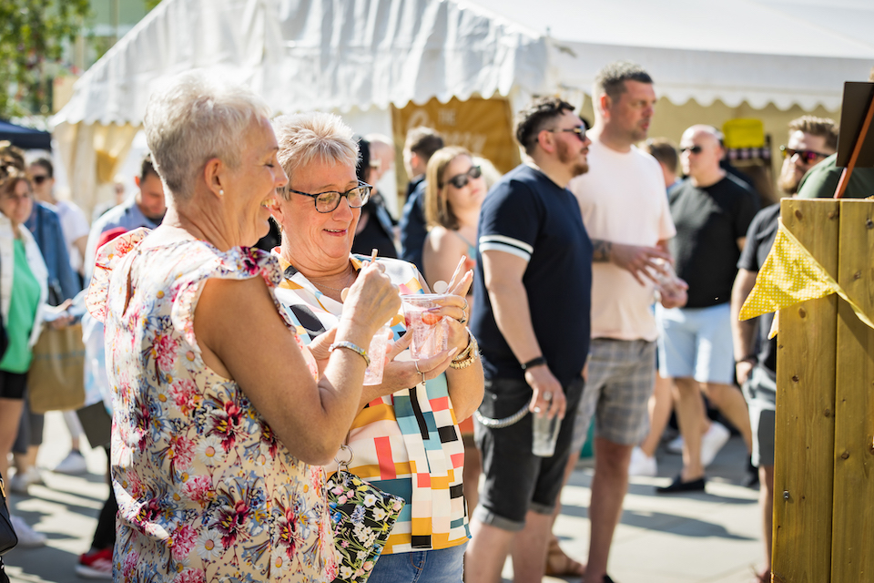 Flavours Food Festival Barnsley customers at the festival with drinks