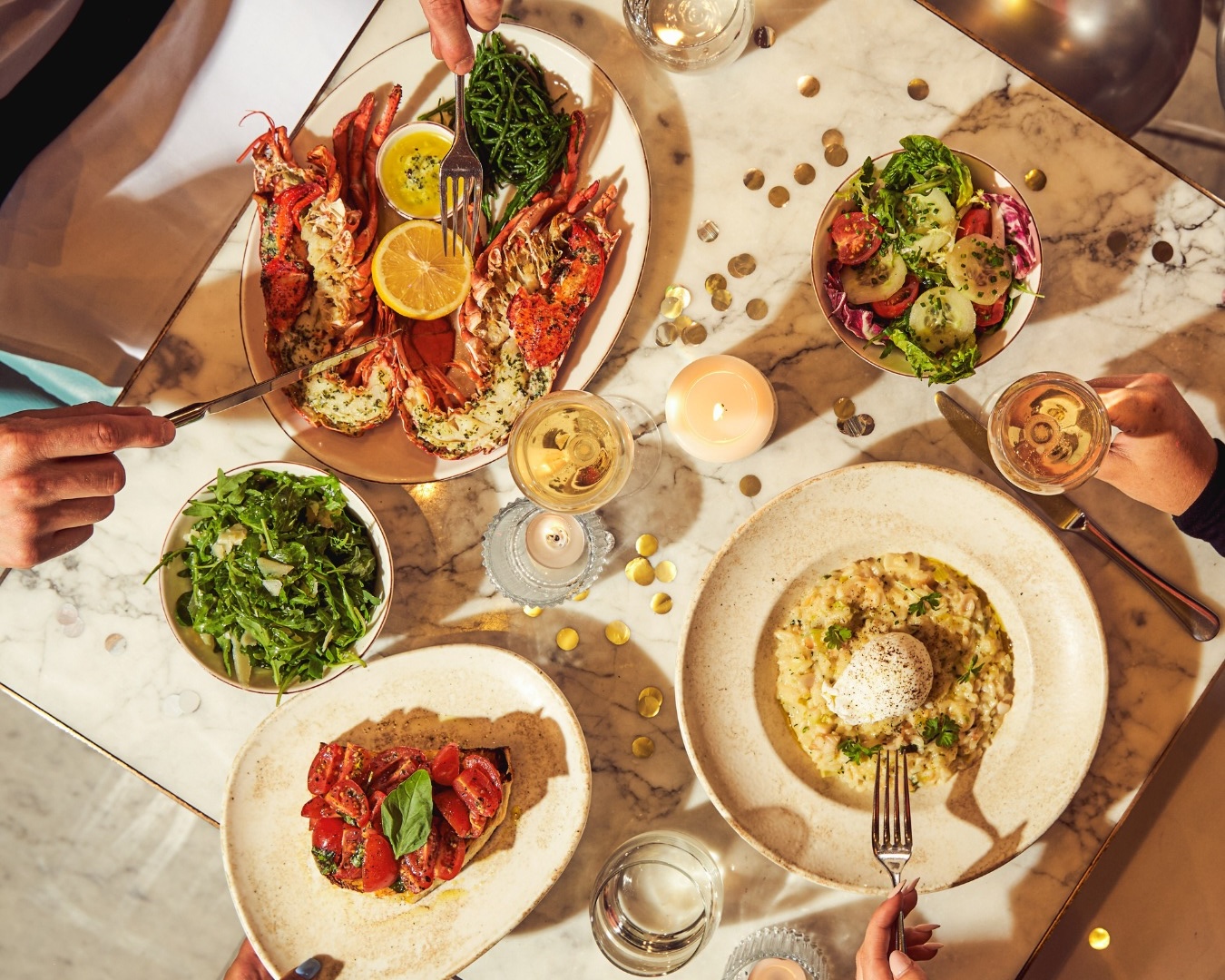 Birds-eye view of Italian-inspired cuisines