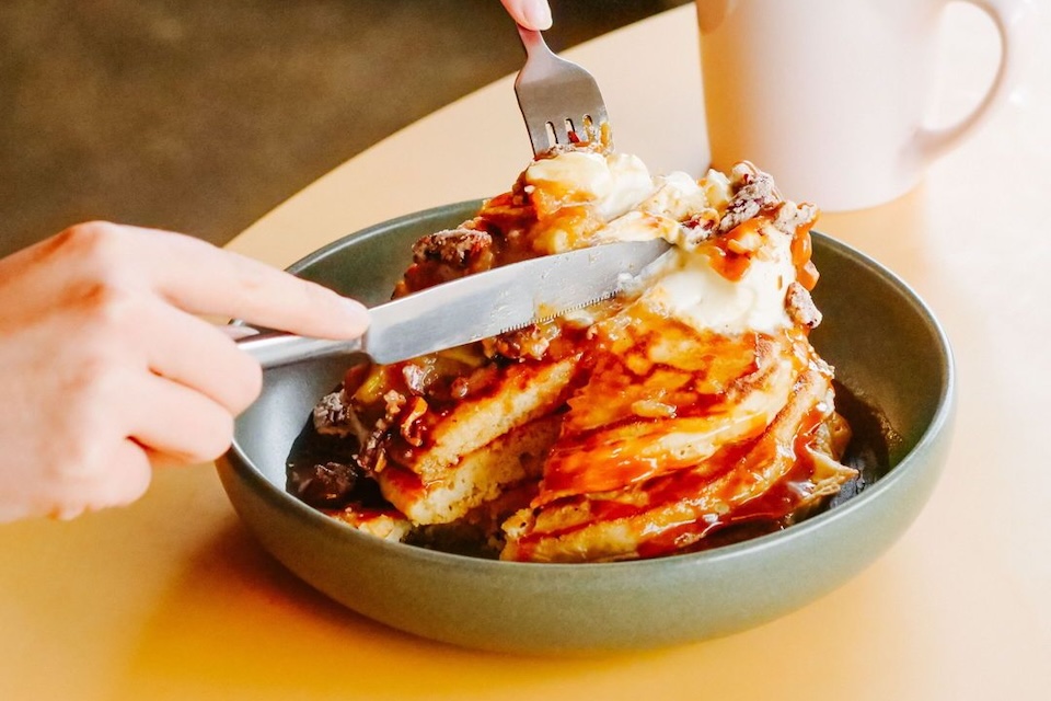 £1 pancakes at Galleria, bowl of pancakes.