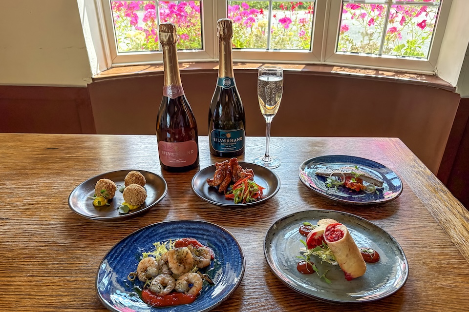 West Park sparkling wine event - sample dishes and wine bottles